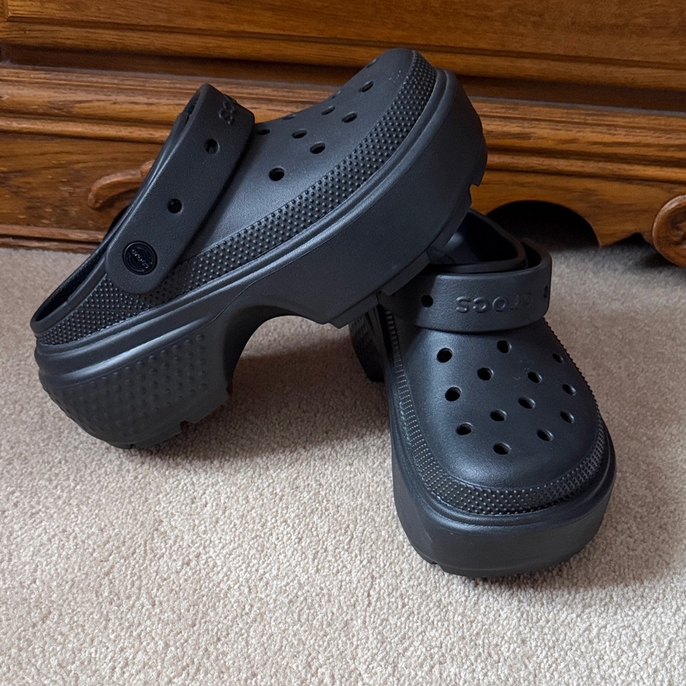 Black platform Crocs with Strap
